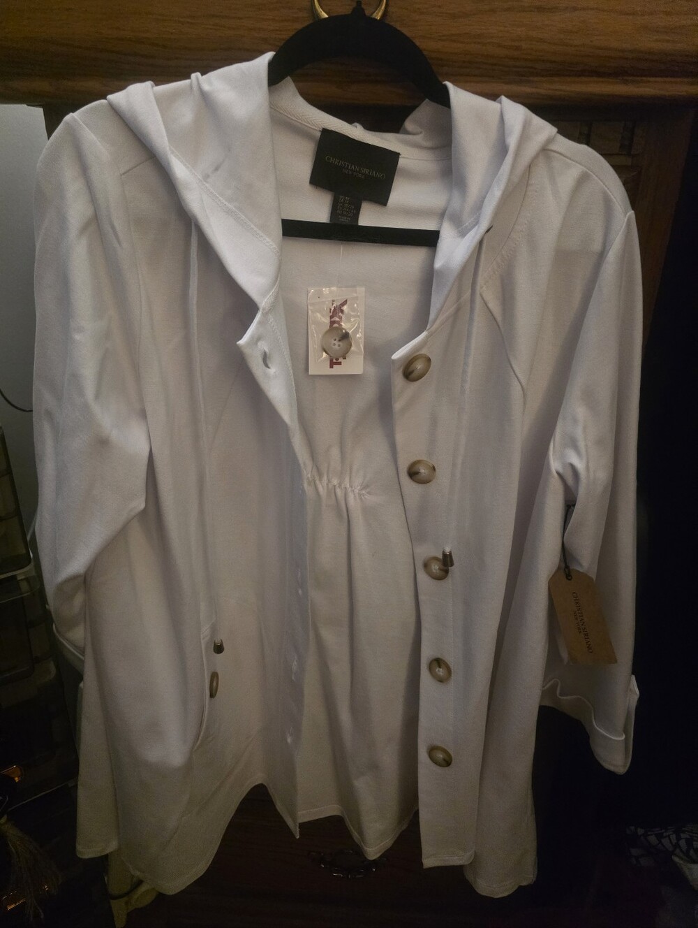 Christopher & Banks White Hooded Button-Front Women's Jacket